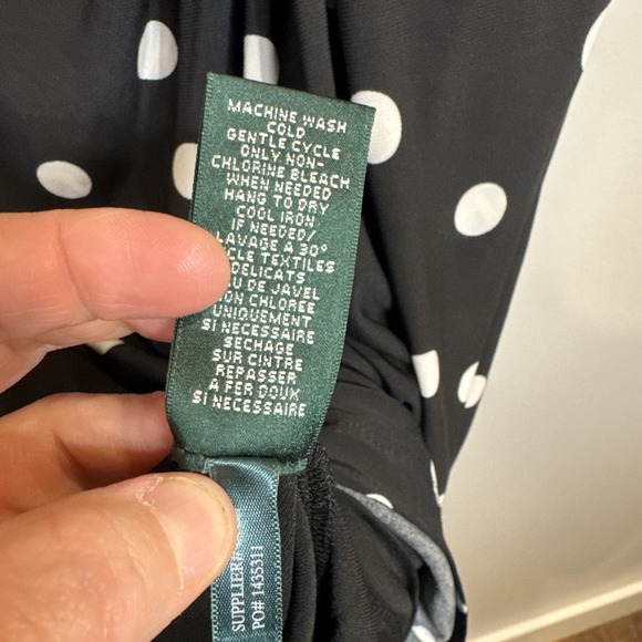 Lauren Ralph Lauren Polka Dot Ruched Knotted Cap Sleeves Dress Black White Sz 18 - Picture 5 of 8